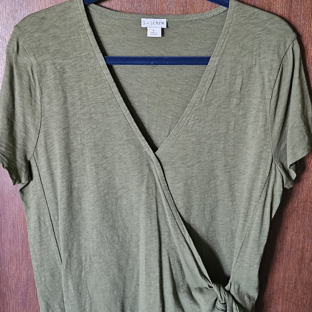 J. Crew Olive Wrap Short Sleeve V-Neck Top